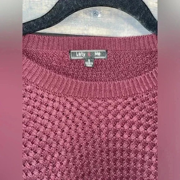Lazy Knits Womens Burgundy Textured Knit Sweater with Elbow Patches - Picture 5 of 5